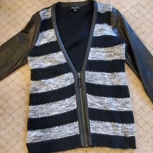 Womens L Black Strpied Trouve Cardigan Sweater